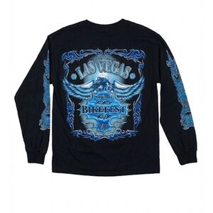 Las Vegas BikeFest 2013 Long Sleeve Shirt Men’s Medium Black Blue Eagle Biker